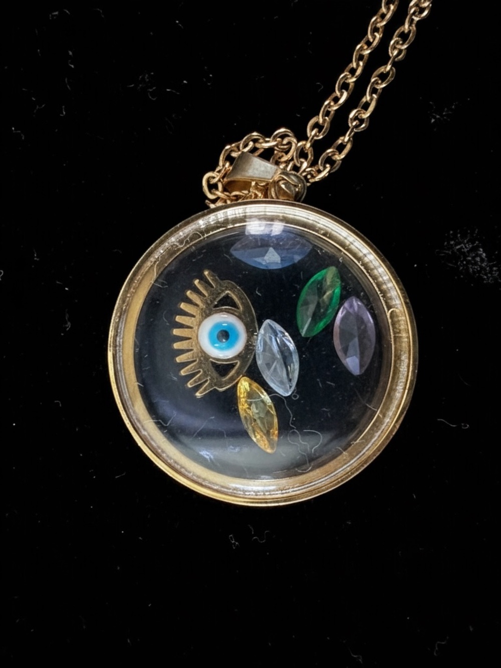 Gold Tone Evil Eye globe effect Necklace with Multicolor Cubic Zirconia Accents